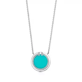 Кулон с цепочкой Tiffany & Co. Diamond And Turquoise Circle, белое золото