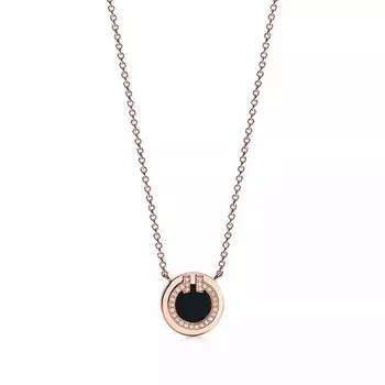 Кулон с цепочкой Tiffany & Co. Diamond And Black Onyx Circle 16-18, розовое золото