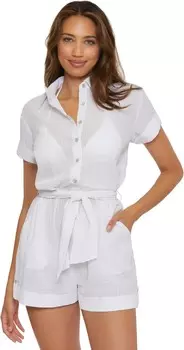 Купальник BECCA Cabana Textured Button Front Romper cover-up, белый