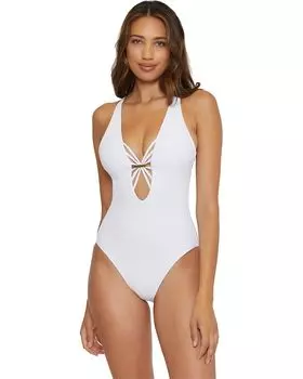 Купальник BECCA Modern Edge Haley Plunge One-Piece, белый