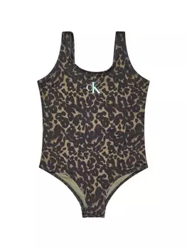 Купальник с леопардовым принтом Calvin Klein Kids, коричневый