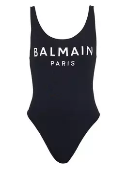 Купальник с логотипом и U-образным вырезом Balmain, черный
