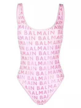 Купальник с U-образным вырезом и логотипом Balmain, розовый
