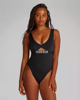 Купальник с вырезом и логотипом на поясе Calvin Klein, черный