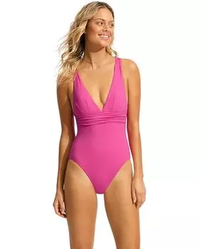 Купальник Seafolly Deep V Wide Strap One-Piece Swimsuit, цвет Eco Collective Hot Pink
