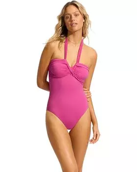 Купальник Seafolly Halter Plunge One-Piece Swimsuit, цвет Eco Collective Hot Pink