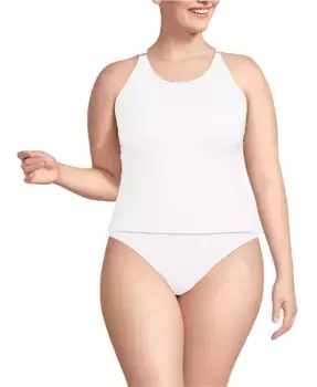 Купальник-топ танкини Plus Size с высоким горлом и ремешками на спине без затяжек Lands' End, белый
