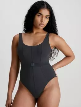 Купальник в рубчик с монограммой Calvin Klein, черный