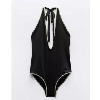 Купальник Zara Halter Topstitching, черный