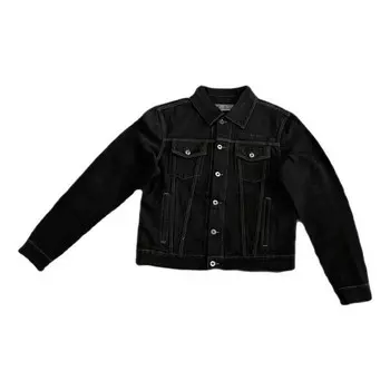 Куртка alphabet patterned turn down collar denim jacket 'black' Off-White, черный