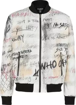 Куртка Balmain Nylon Bomber Jacket With Graffiti Print 'White', белый