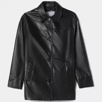 Куртка Bershka Cropped Faux Leather, черный