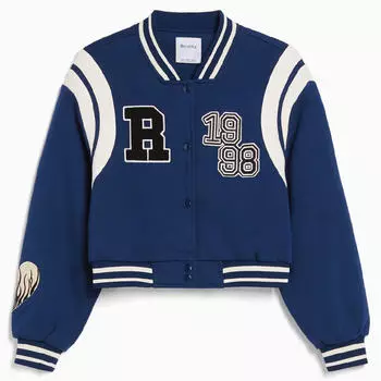 Куртка Bershka Cropped Varsity, синий/белый