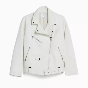 Куртка Bershka Faux Leather Biker, белый