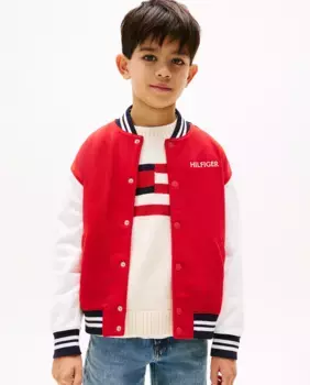 Куртка-бомбер для мальчиков с вышитым логотипом на груди Tommy Hilfiger, красный