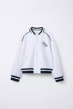 Куртка-бомбер из пике с модалом ZARA, белый