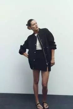 Куртка-бомбер с клапанами ZARA, черный
