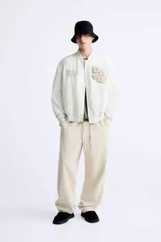 Куртка-бомбер с нашивкой ZARA, белый