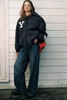 Куртка-бомбер в полоску yale ZARA, темно-синий