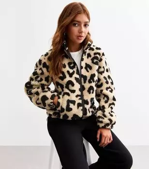 Куртка Борг с каменным леопардовым принтом для девочек New Look, светло-серый