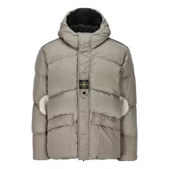 Куртка compass-motif down puffer jacket 'grey' Stone Island, серый