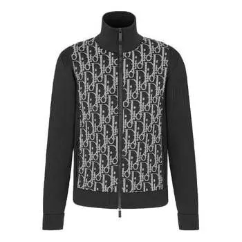 Куртка embroidered logo cashmere plain crewneck pullover sweater for men navy Dior, черный