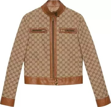 Куртка Gucci GG Canvas Jacket With Leather Trim Camel, кэмел