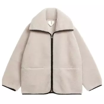 Куртка H&M Teddy With Leather, бежевый
