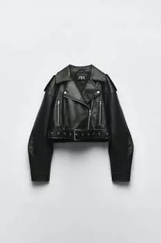 Куртка из искусственной кожи ZARA, черный