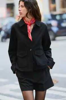 Куртка из искусственной замши ZARA, черный