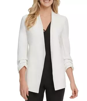 Куртка из крепа DKNY Scuba с открытыми передними рукавами и рюшами 3/4, белый