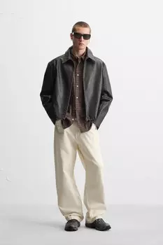Куртка из выцветшей кожи ZARA, черный
