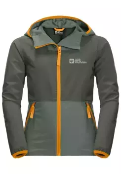 Куртка Jack Wolfskin Softshell "TURBULENCE B", с капюшоном, зеленый