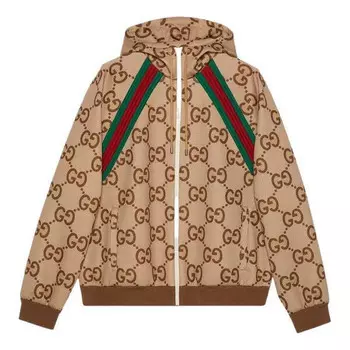 Куртка jumbo gg zip jacket with web 'beige ebony' Gucci, бежевый