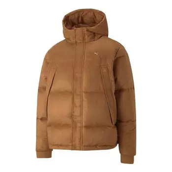 Куртка logo mmq faux leather down jacket 'brown' Puma, коричневый