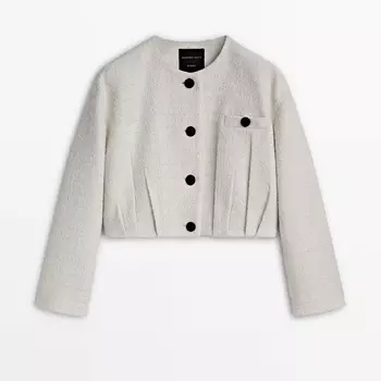 Куртка Massimo Dutti Cropped Textured Bomber - Studio, кремовый