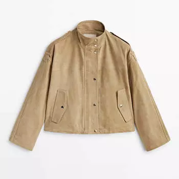 Куртка Massimo Dutti Suede Bomber, желтовато-коричневый