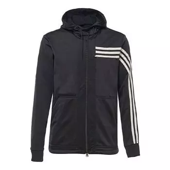 Куртка men's y-3 three stripe sports hooded long sleeves jacket black Adidas, черный