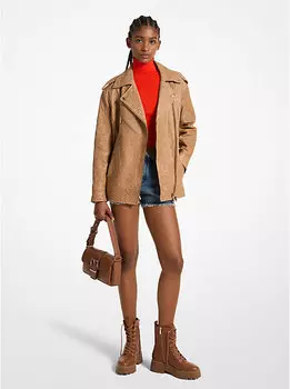 Куртка Michael Kors Oversized Crinkled Leather Moto, коричневый