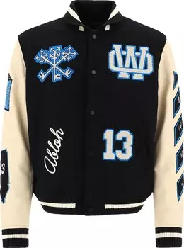 Куртка Off-White Logo Patch Varsity Jacket 'Black/Peacock', черный