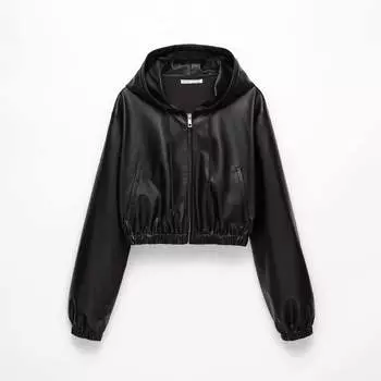 Куртка Oysho Cropped Faux Leather, черный