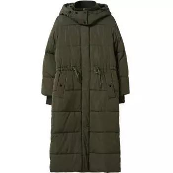 Куртка-пальто Bershka Long Puffer, хаки