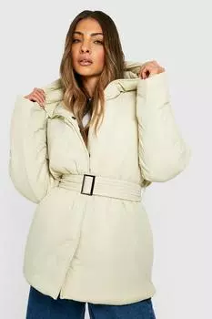Куртка-пуховик с поясом Boohoo, серый