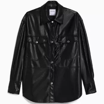Куртка-рубашка Bershka Faux Leather, черный