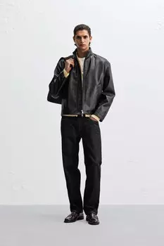 Куртка с эффектом кожи ZARA, черный