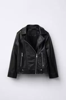 Куртка с эффектом кожи ZARA, черный