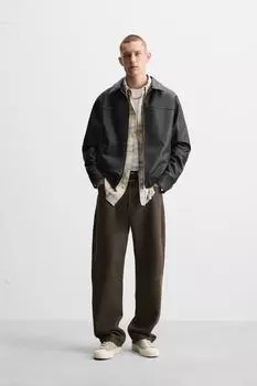 Куртка с эффектом кожи ZARA, черный