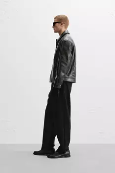 Куртка с эффектом кожи ZARA, зеленый