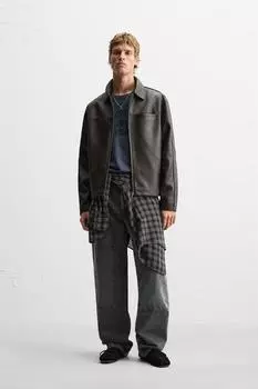 Куртка с эффектом выцветшей кожи ZARA, цвет Oil
