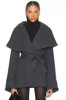 Куртка с баской и шалевым воротником Norma Kamali, цвет Dark Heather Grey